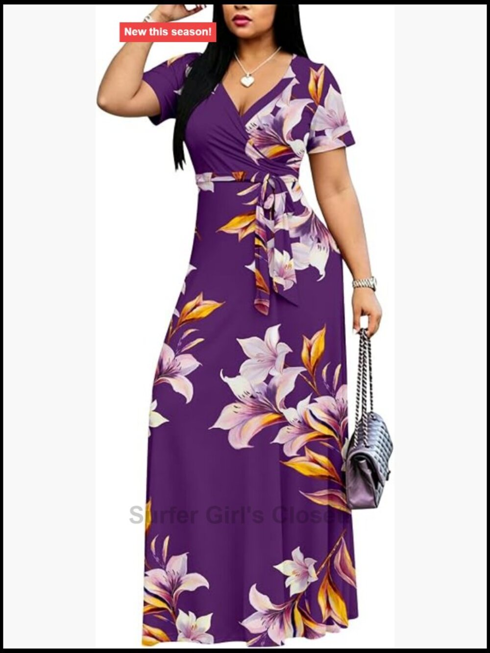Maxi Dress for Women Plus Size V Neck Long Summer Sundress with Belt